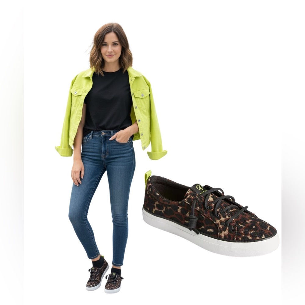 Sperry Leopard Print Canvas Sneakers with Black Laces